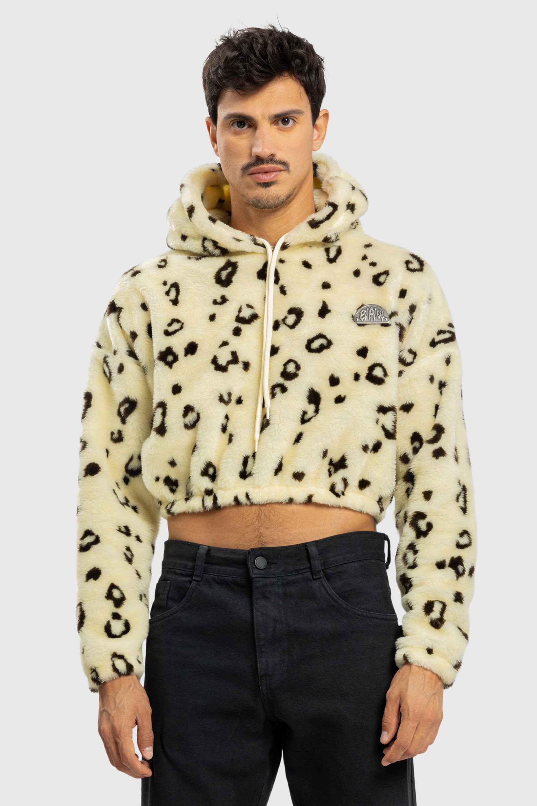 HOODIE CROPPED FAUX FUR BAW LEOPARD
