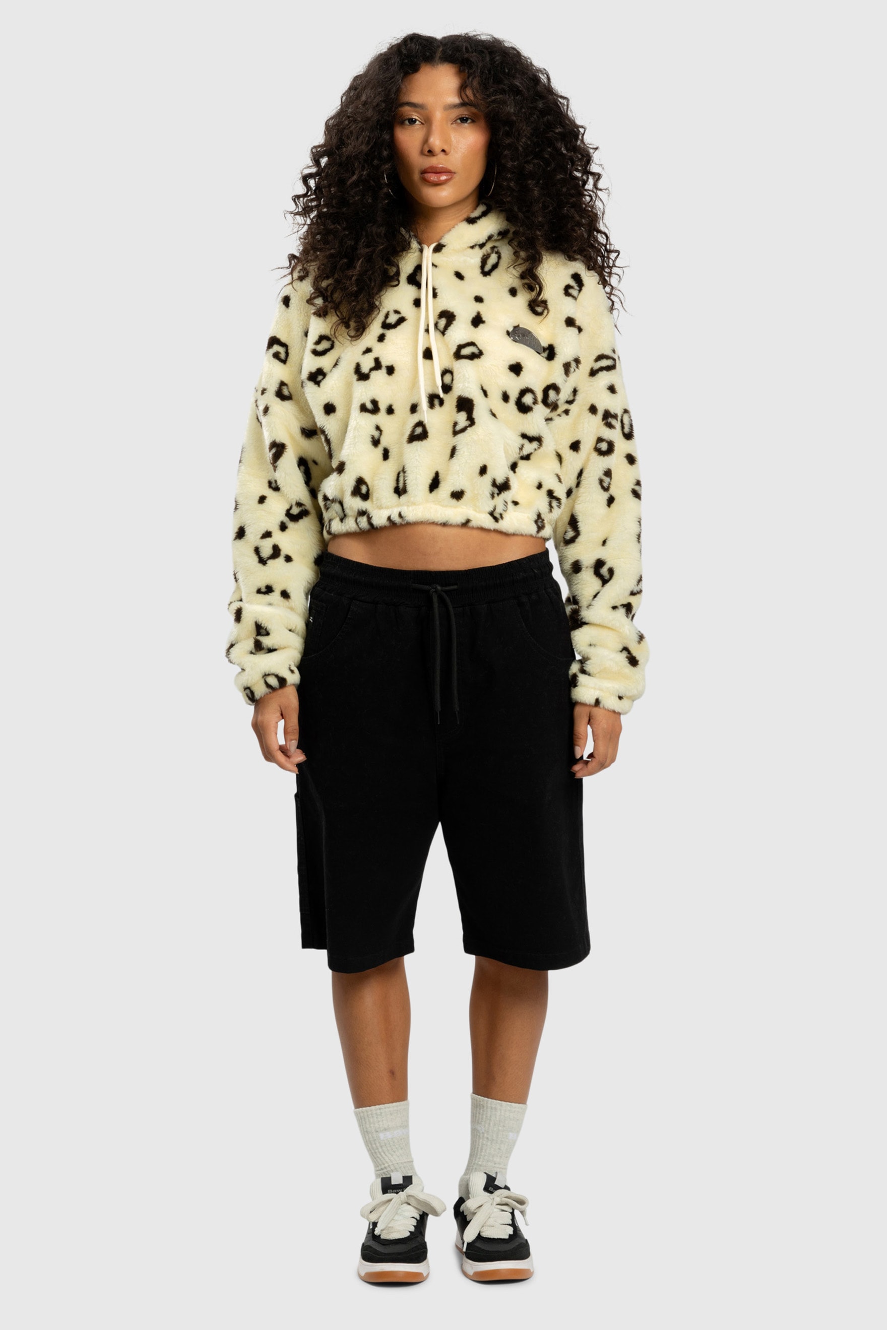 HOODIE CROPPED FAUX FUR BAW LEOPARD