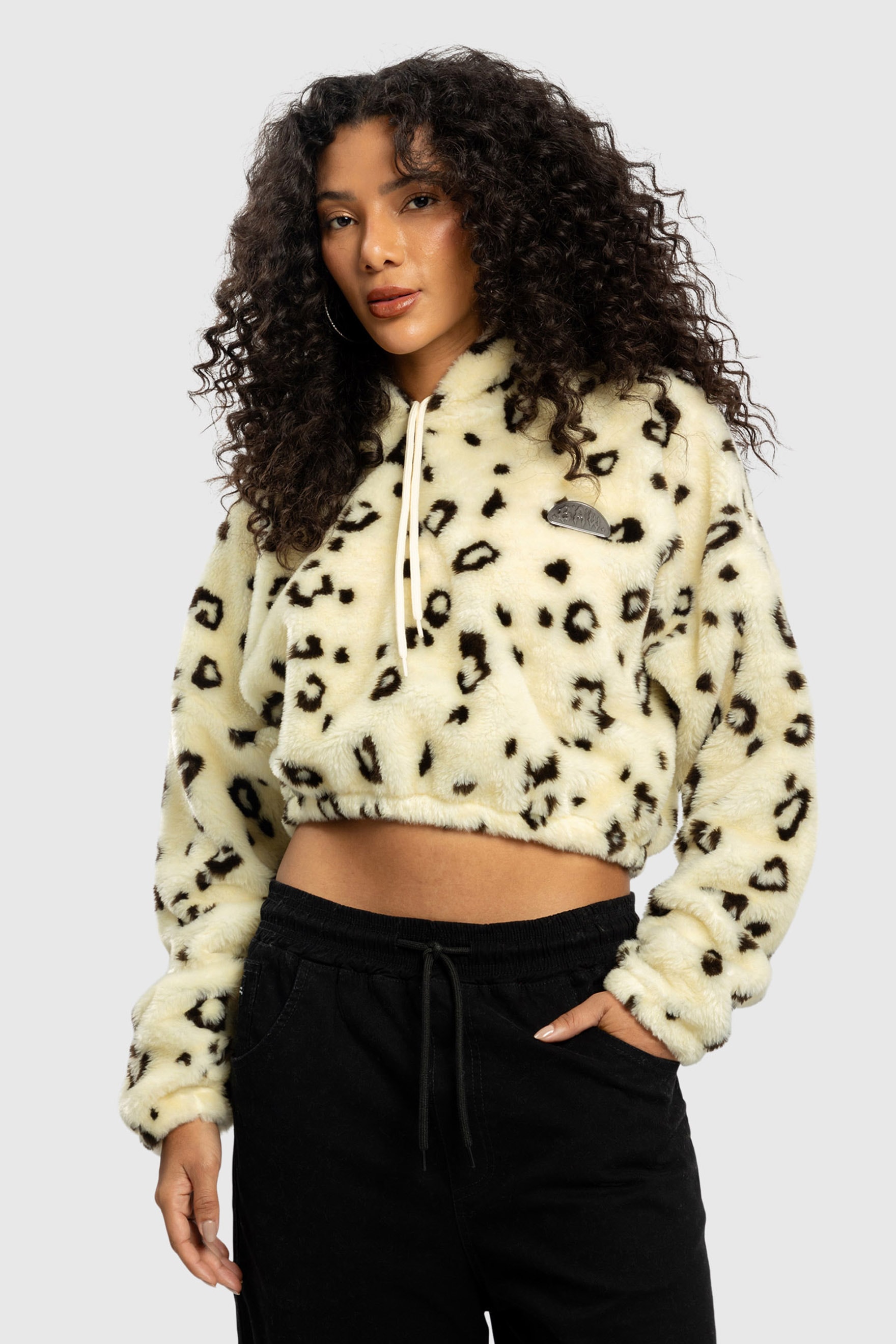 HOODIE CROPPED FAUX FUR BAW LEOPARD