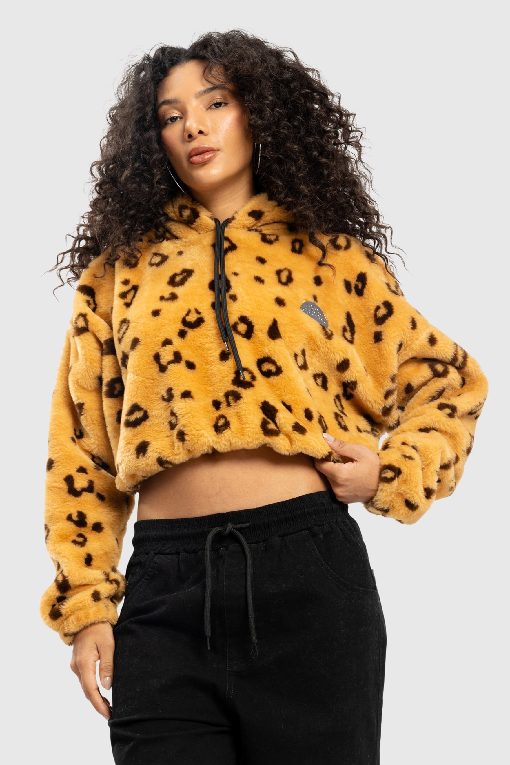 HOODIE CROPPED FAUX FUR BAW LEOPARD