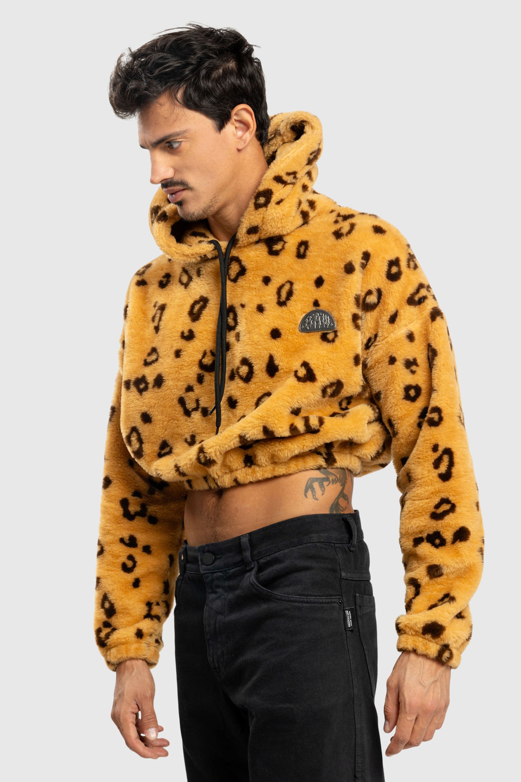 HOODIE CROPPED FAUX FUR BAW LEOPARD