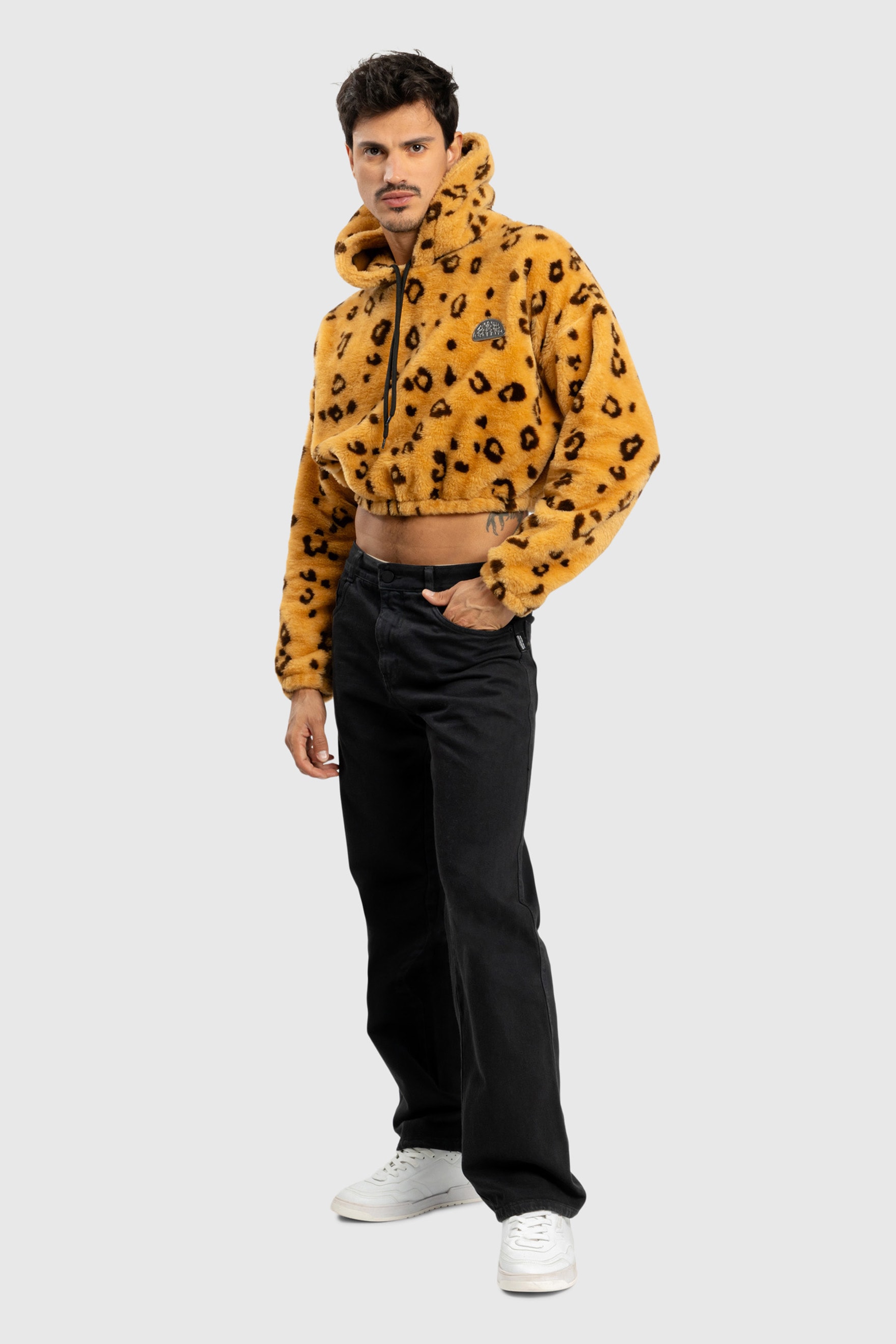 HOODIE CROPPED FAUX FUR BAW LEOPARD