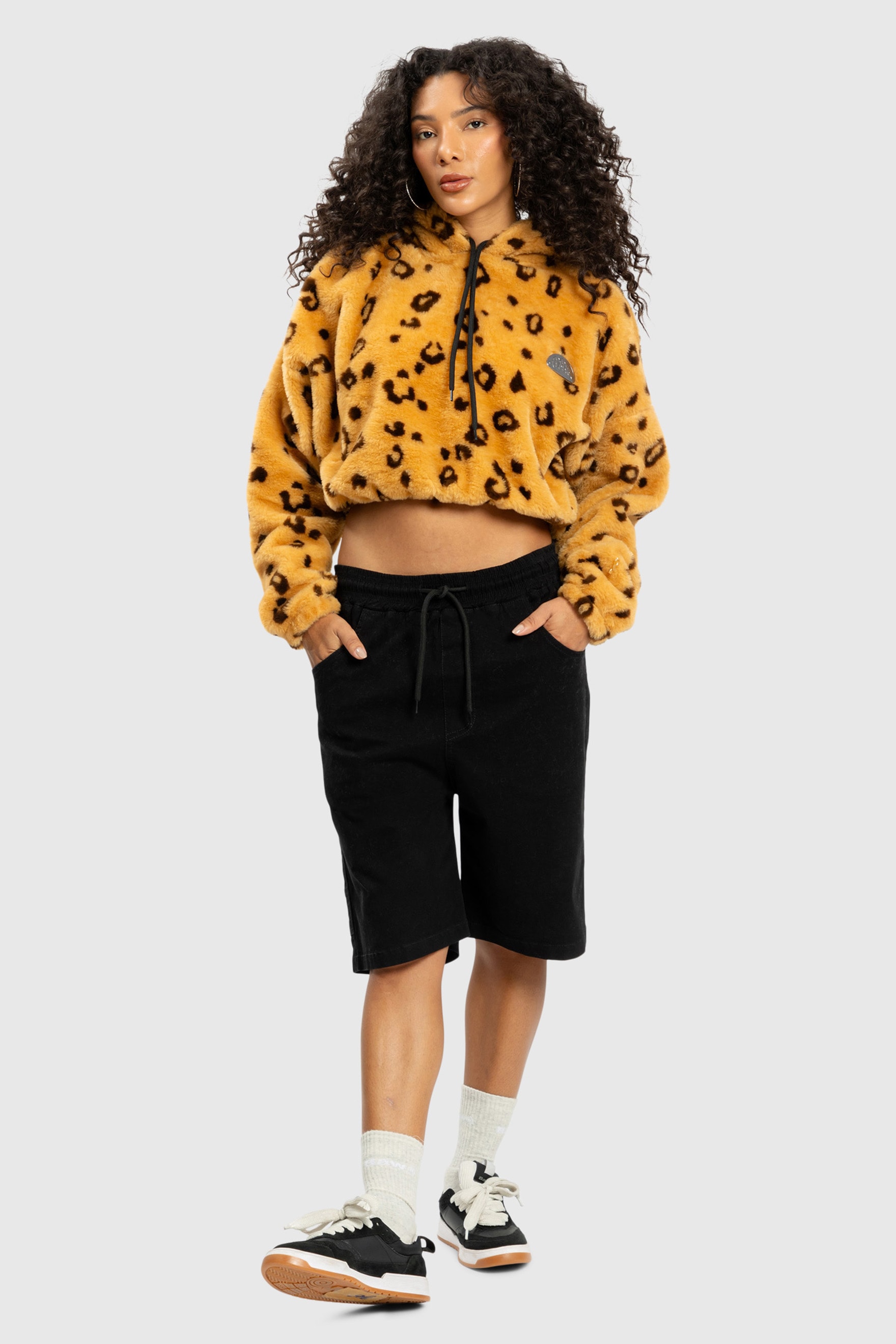 HOODIE CROPPED FAUX FUR BAW LEOPARD